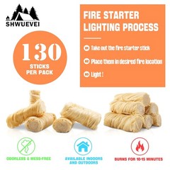 130 Pcs Natural Fire Starters for Fireplace, BBQ, Fire Pit, Smoker & Grill