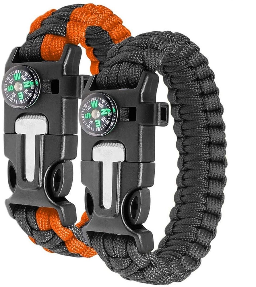 Paracord Survival Bracelet Set with Compass, Fire, Whistle and Parachute Rope