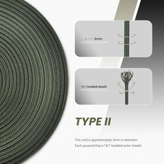 Abma Cord Paracord 3mm 100% Nylon Rope Type II 3 Strands 100ft Army Green