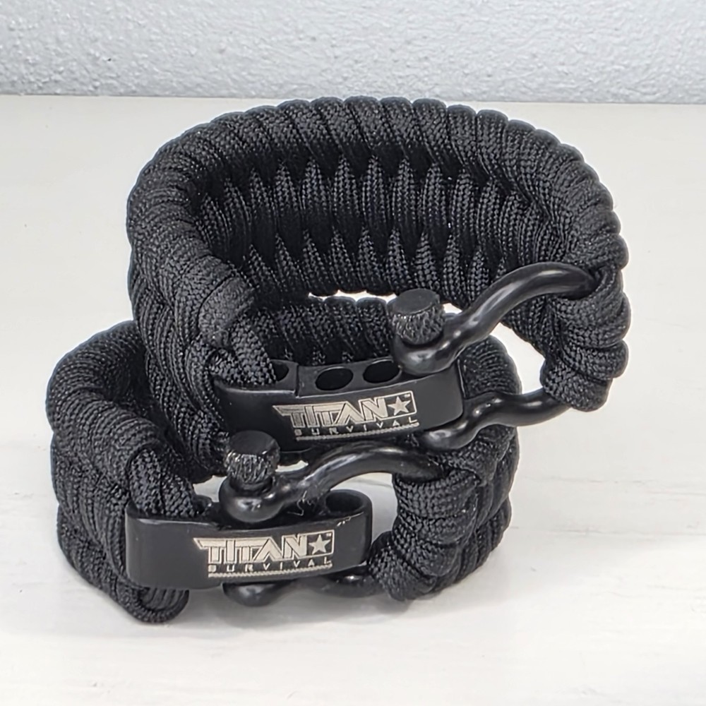 Lot Of 2 TITAN Survival Shackles Paracord Bracelets Survivor Cord Black