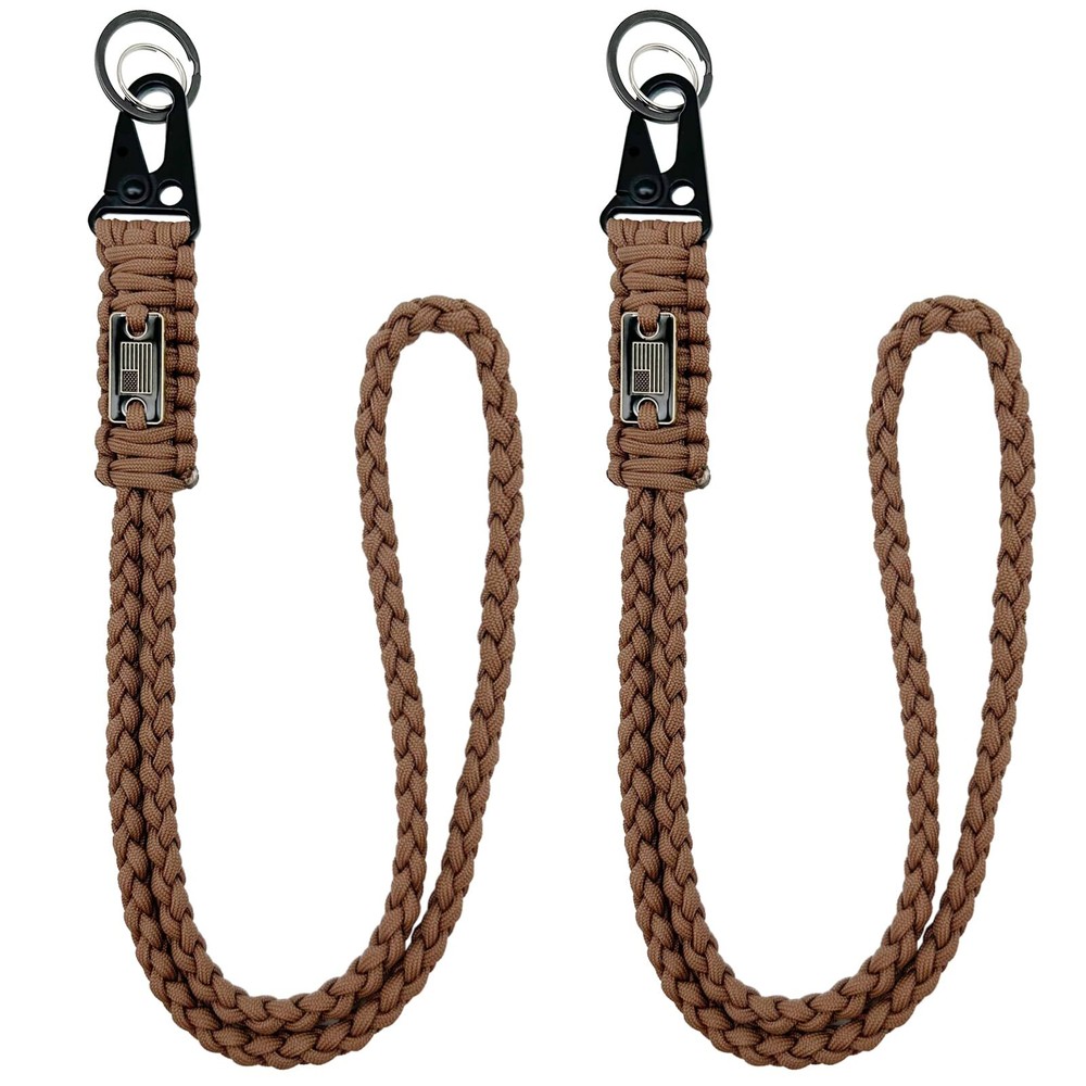 2 Pack Heavy Duty Braided Paracord Lanyard for ID Badges with USA Flag