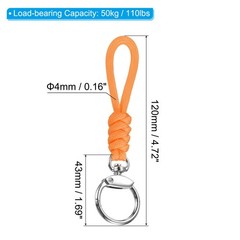 2pcs 5″ Paracord Lanyard with Clasp Wrist Cord Badge Holder Strap, Orange