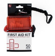 50-Piece First Aid Kit Stored in Waterproof Case with 5mm Carabineer & Lanyard