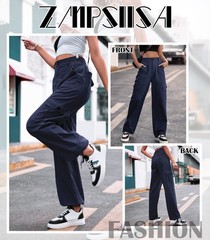 ZMPSIISA Women High Waisted Cargo Pants Wide Leg Casual 6 Large, Navy