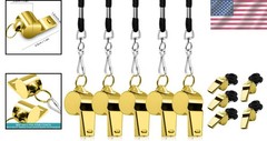 Crisp Sound Metal Whistles Set of 5 with Black Lanyards – Perfect for Referees