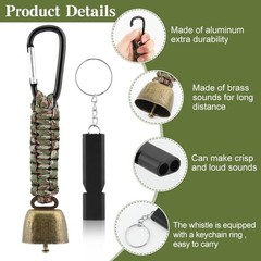 3pcs Bear Bell with 3pcs Whistle Aluminum Bear Bells for Hiking and Emergency…