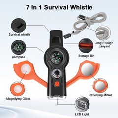 ​​7-in-1 Emergency Survival Whistle with Lanyard, Safety Whistle with Compass…