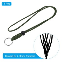 1Pcs 18″ Paracord Lanyard Badge Holder w Keyring Green Necklace Cord
