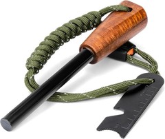 Fire Starter Survival Tool – Handmade Wooden Handle 3/8″» Thick Ferro Rod with S