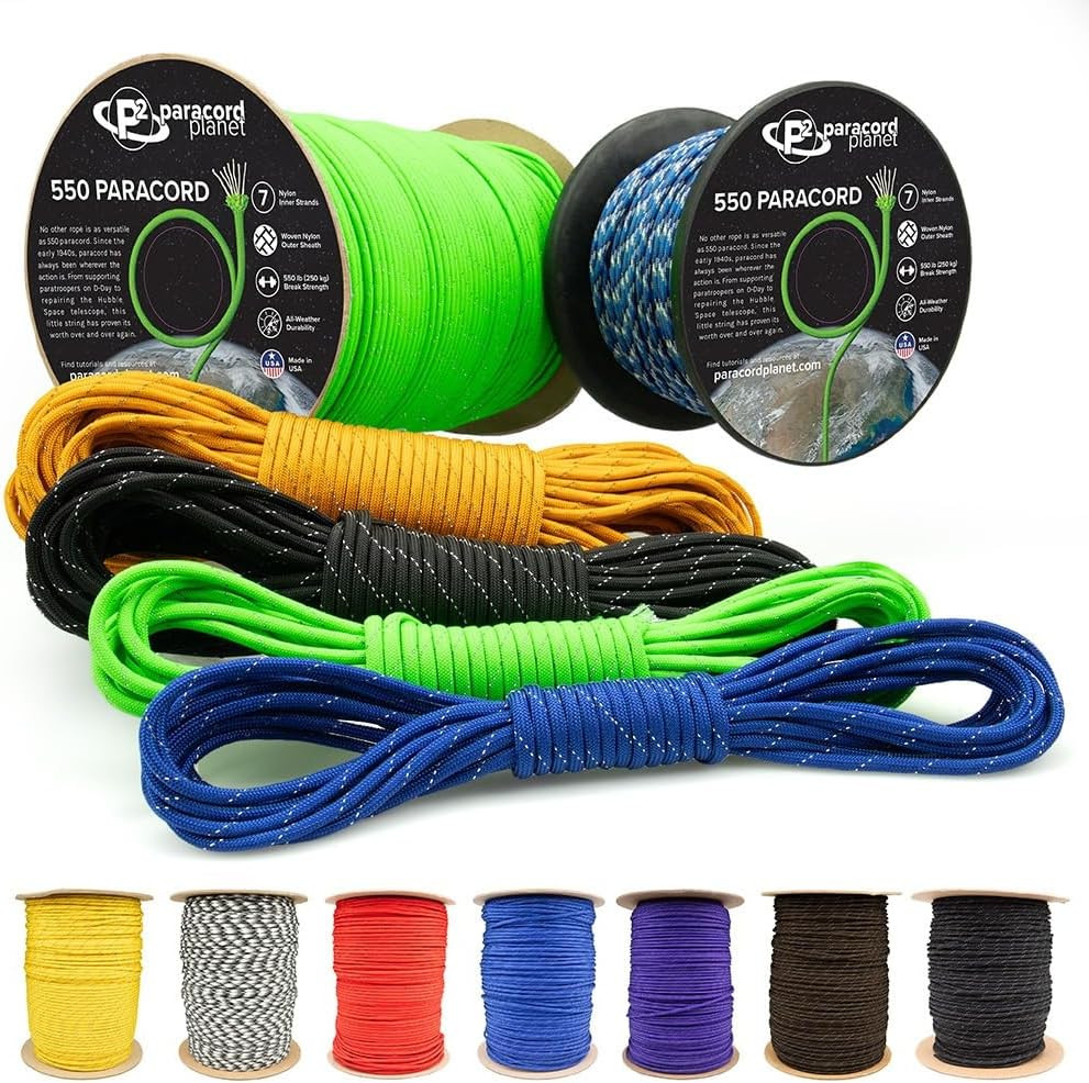 Reflective 550Lb Paracord – 7 Strand Type III Nylon Parachute Cord for Hiking, C