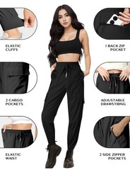 Buauty Womens Hiking Pants Pocketed Cargo Joggers Lightweight Medium, Black
