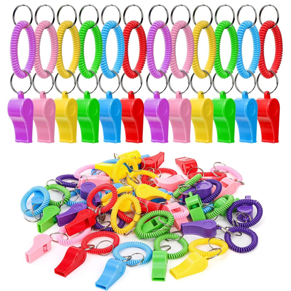 60 Pcs Sport Whistle with Bracelet, 6 Colors Loud Plastic Whistles with Stret…
