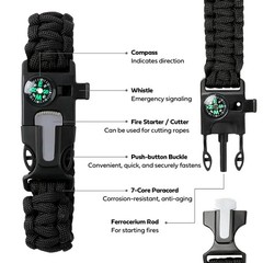 Survival Bracelet,Practical Five Functions, Fire Starter, Loud Whistle, Relia…