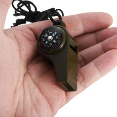 3-In-1 Hiking Essential Whistle 2 Pack Compass Thermometer Outdoor with Lanyard