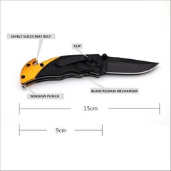 Folding Pocket Survival Knife 1076 can Slice Seat Belt W/ Window Punch & Clip