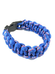 Paracord Bracelet Blue with Clip Closure red and white accents