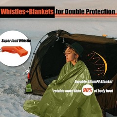 Emergency Blanket 4-Pack, 83″x60″ Extra-Thick w/Whistles & Case