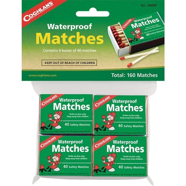 (12-4/pk)-Coghlans Waterproof Matches, Waterproof Striker, Outdoors Model: 940BP