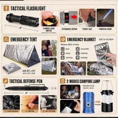 250Pcs Survival Gear Kit with Molle Bag, First Aid & Emergency Tent for Hiking,