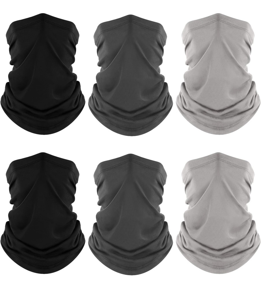 Fuinloth Neck Gaiter, 6 Pack Cooling UV One Size, 2 Black+2 Gray+2 Light Gray