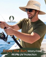FURTALK Mens Bucket Sun Hat UPF 80+ Wide Brim Hiking Fishing One Size, Khaki