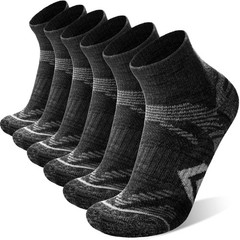 ANTSANG 6 Pairs Merino Wool Quarter Ankle Hiking Running Medium, Black Series