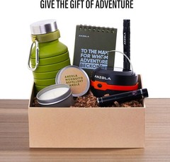 Anzola Camping Gift Box for Men with Travel Bottle, Tactical Pen, Lighter +