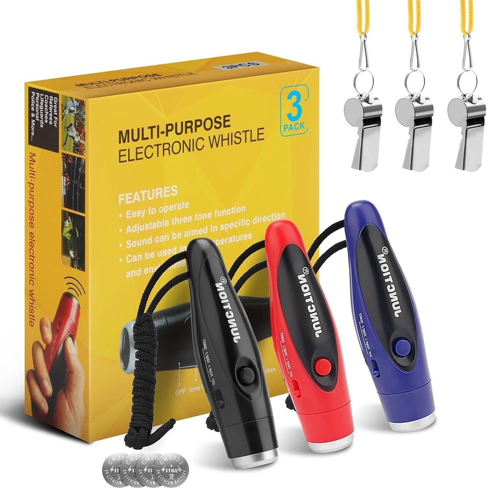 UNIWA 3-Pack Electronic Whistle, 3 Tones, High Volume for Coaches & Referees