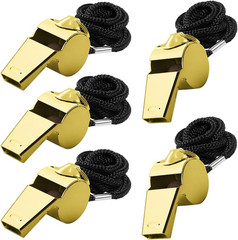 5 Packs Stainless Steel Whistle, Metal Warning Whistle with Lanyard for Referee