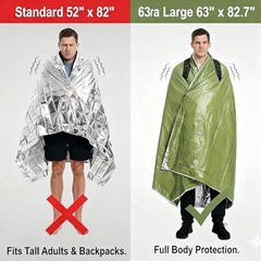 Ruten 4-Pack Extra Large Emergency Thermal Blankets – 63″x82.7″ Green/Silver Myl