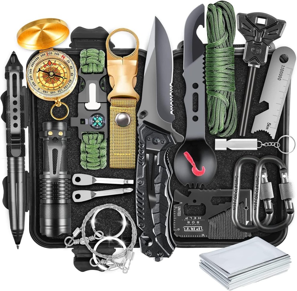 Survival Kits Gift for Men Dad Husband Emergency Gear 19 IN 1 CAMPING FIRE SET