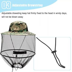 2PC Anti-Mosquito Bug Bee Insect Head Net Hat Cap Sun Protect for Fishing Camp L