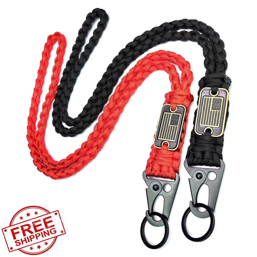 LUYADIN 2pc Paracord Lanyard Keychain Black and Red