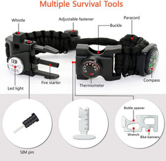 20 in 1 Survival Paracord Bracelet Adjustable Gear Kit with SOS LED Light, Fire