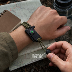 Army Green Braided Polyester Outdoor Bracelet Compass Buckle