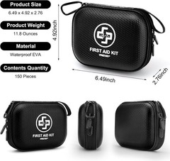 Mini First Aid Kit 150 Piece Small Waterproof Hard Shell Kit (Select Color)