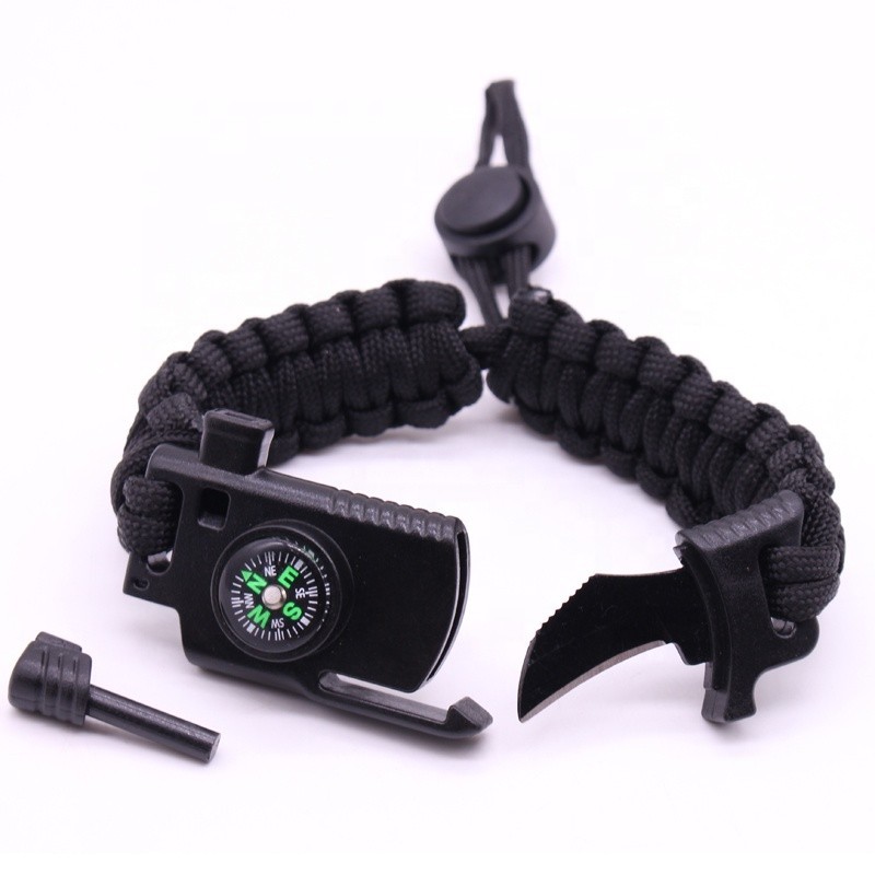 6 in 1 Adjustable Paracord Emergency Bracelet Fire Starter, Compass. USA Shipper