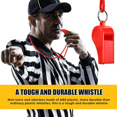 24 Pcs Whistles for Coaches Red Plastic Whistle with Lanyard Bulk Sports Loud Cr