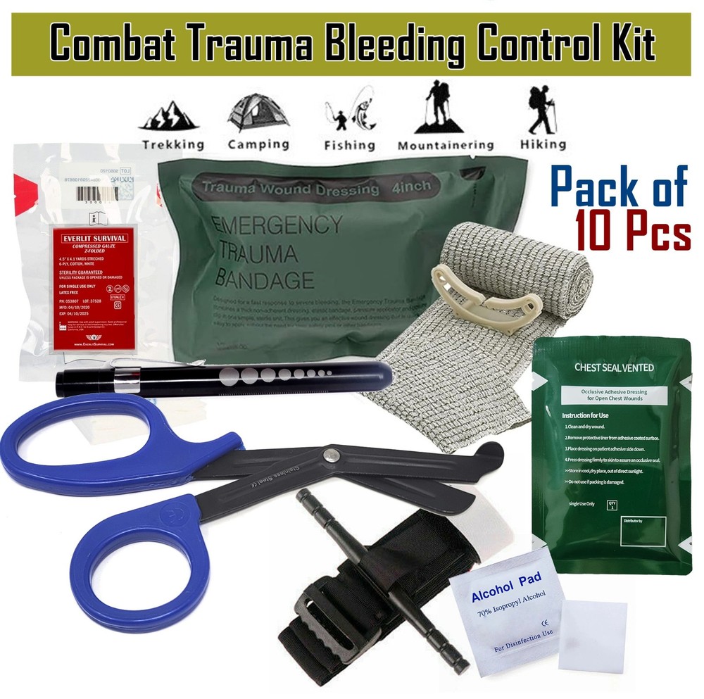 10 Pcs EDC IFAK Kit w/Combat Gauze Israelii Bandage Compression Strap Chest Seal