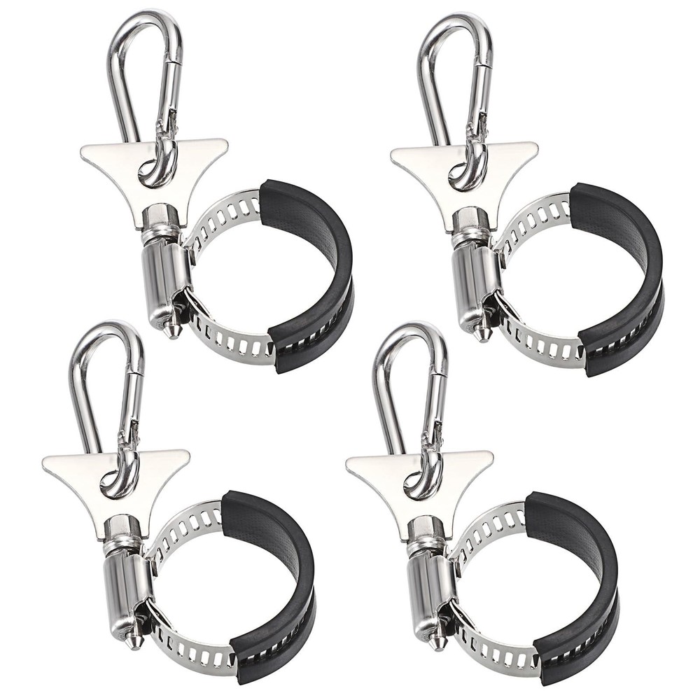 OwnMy Set of 4 Adjustable Flagpole Clips with Carabiner Boat Flag Clips Metal