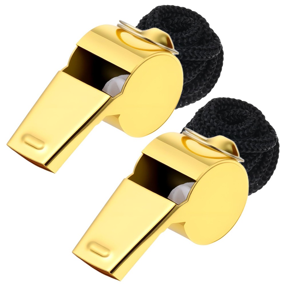 2 Piece Gold Referee Whistle, Stainless Steel Whistle, Whistles with…