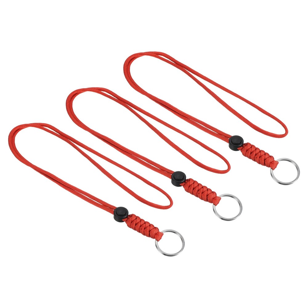 3 x Paracord Lanyard Keyring 18″ Necklace Keychain Cord Metal Hook Strap Red