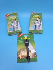 Coghlan’s Flint Striker Fire Starter Spark Key Camping And 2 Emerg. Blankets