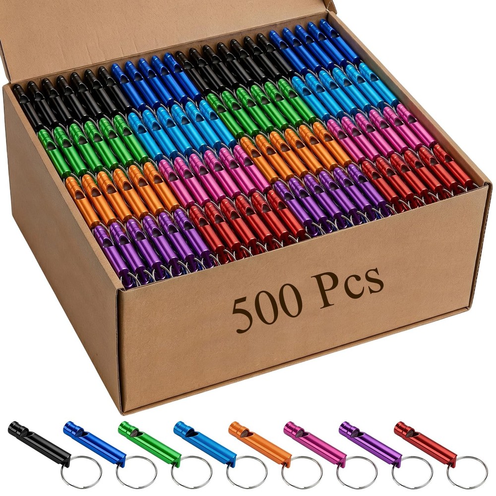 500 Pieces Mini Aluminum Emergency Whistles with Keychains Adults Metal Whist…