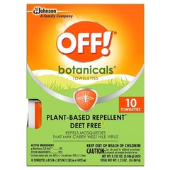 2 PACK OFF! Botanicals 10CT Plant Based Mosquito Repellent Towelettes Deet Free