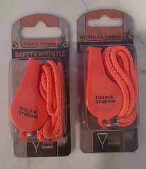 Field and Stream Emergency Safety Whistle, Orange Plastic w Lanyard 2 pcs. New