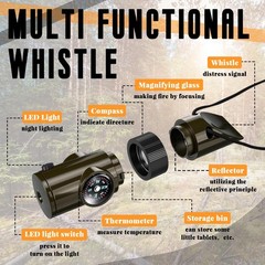 4 Pack Emergency Survival Whistle Loud Safety Whistle 7-in-1 Multifunctional …