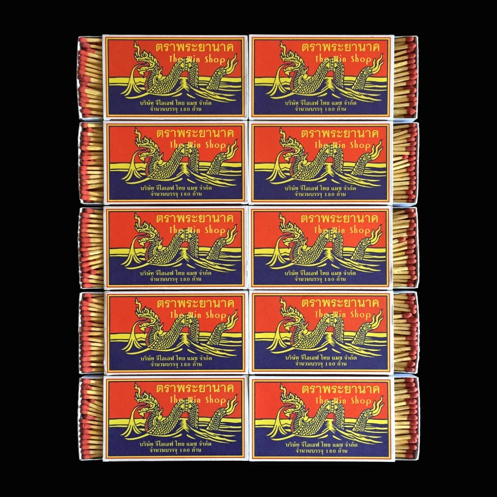 10 Big Boxes = 1,800 Red Sticks Original Phrayanak Thai Wooden Matches Camping