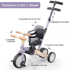newyoo Toddler Tricycle with Push Handle – 5 in 1 Kids Bike – Purple
