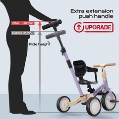 newyoo Toddler Tricycle with Push Handle – 5 in 1 Kids Bike – Purple
